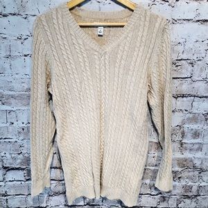 Women’s Cable Knit V-Neck Long Sleeve Sweater, 1X